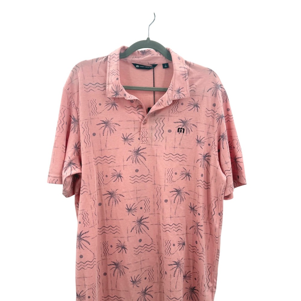 TravisMathew Mens XL Pink Tropical Palm Tree Print Short Sleeve Golf Polo Shirt - Picture 4 of 10